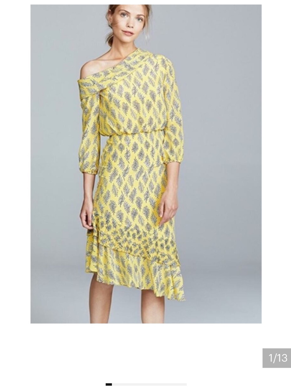 SALONI Yellow Printed One-Shoulder Midi Dress with Ruffle Hem
